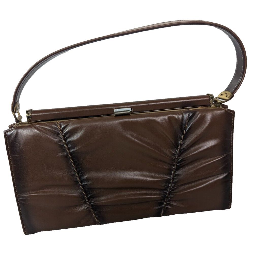 Vintage Mar-Shel Handbag Brown Leather Textured‎ Gold Toned Hardware Clasp